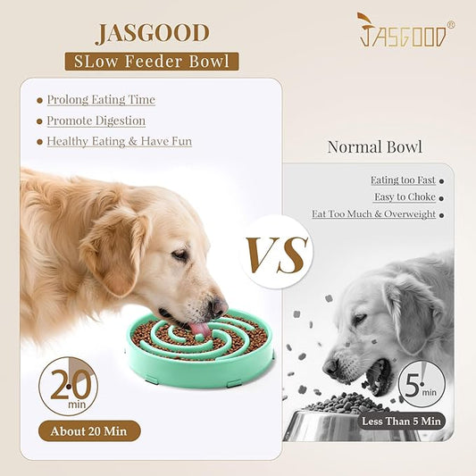 JASGOOD Slow Feeder Dog Bowl - Anti-Gulping, Prevents Bloat & Choking, Healthy Design for Large & Medium Dogs
