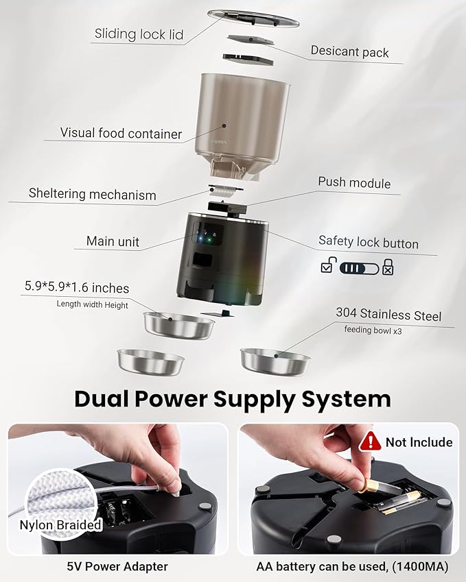 Automatic Cat Feeder for 3 Cats, 6L/25 Cup Cat Food Dispenser with Strong Anti-Jam System, Dual-Effect Desiccant, Smart WiFi App Control Pet Feeder, Automatic Dog Feeder for Cats and Small Dog