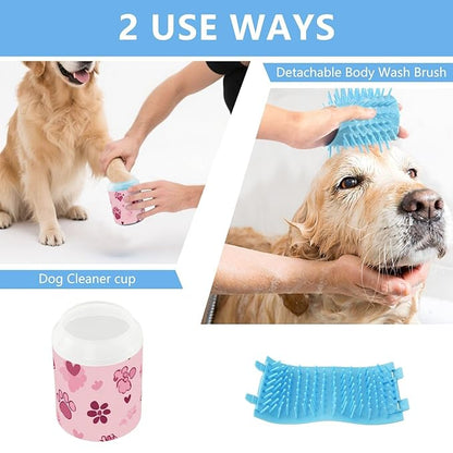 Dog Paw Cleaner Cups for Dogs Pet Foot Washer Paw Scrubber for Medium Small Dogs Cats Cleaning Cup Groovy Pink Paw Prints and Hearts