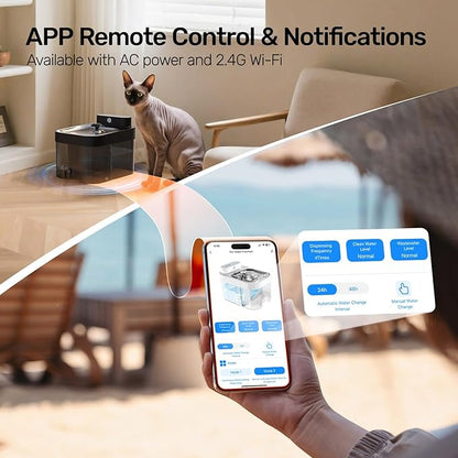 Cat Water Fountain, No Filter Cotton, App Monitoring Wastewater Separation Pet Water Fountain, 5000mAh Battery & Plug-in, 3L/101oz Wireless Automatic Water Dispenser for Cats Indoor, Black