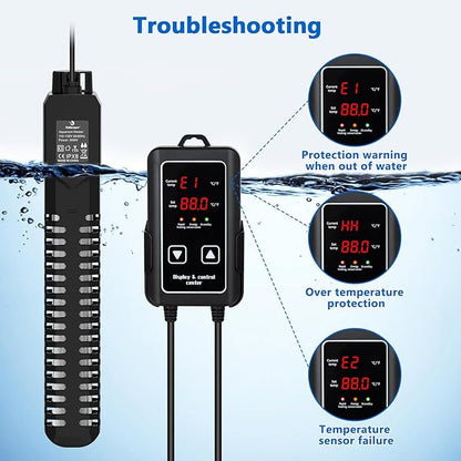 fishkeeper 500W Aquarium Heater, Submersible Fish Tank Heater with Dry-Burn Protection,LED Digital Thermostat,Accurate Temperature Protection for Freshwater and Saltwater 75-120 Gallon