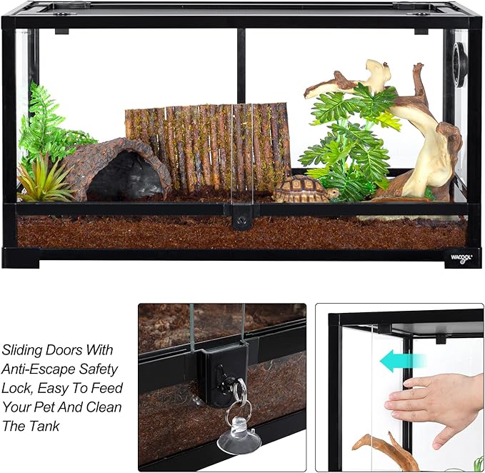 WACOOL TERRA Large Reptile Tank 25 Gallon, 360°Full Vision Glass Reptile Terrarium with Top Mesh Lid for Beaded Dragon Lizard Gecko Snake Hermit Crab Use, 30"(W) X 12"(D) X 16"（H）