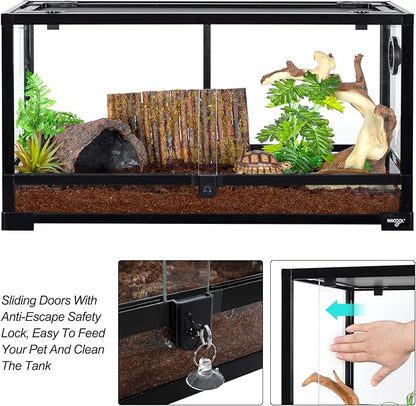 WACOOL TERRA Large Reptile Tank 25 Gallon, 360°Full Vision Glass Reptile Terrarium with Top Mesh Lid for Beaded Dragon Lizard Gecko Snake Hermit Crab Use, 30"(W) X 12"(D) X 16"（H）