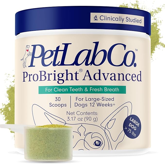 PetLab Co. ProBright Advanced Dental Powder - Dog Breath Freshener - Teeth Cleaning Made Easy – Targets Tartar & Bad Breath - Packaging May Vary - Formulated for Large Dogs
