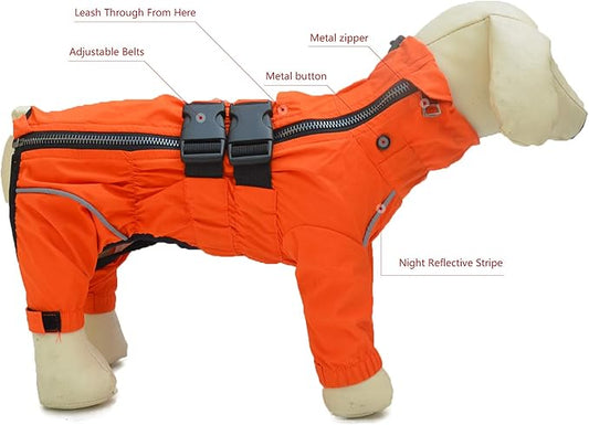 Dogs Waterproof Jacket, Lightweight Waterproof Jacket Reflective Safety Dog Raincoat Windproof Snow-Proof Dog Vest for Pugs English French Bulldog American Pit Bull Orange B-L