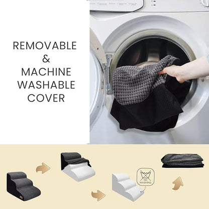 5-Step Dog Stairs for High Beds and Couch, Foam Ramp with Durable Non-Slip Waterproof Fabric Cover, Grey Pet Stairs for Small Dogs' Joints