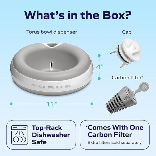 TORUS Filtered Portable Dog Water Dispenser [Upgraded 2025], 2L / 68oz, Automatic Pet Water Dispenser Noise-Free No Spill Water Bowl for Dogs, No Power Needed, Ideal for Medium & Large Pets