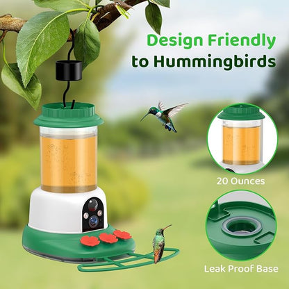 SEHMUA Hummingbird Feeder with Camera, 1 Year Trial AI Identify Birds Species, Smart Bird Cam with Solar Panel, Ant Moat & Bee Proof, Gift for Bird Watching