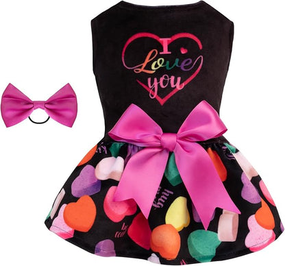 CuteBone I Love U Dress Velvet for Small Dogs Girl Puppy Dresses Black Dog Clothes CVA11M-D