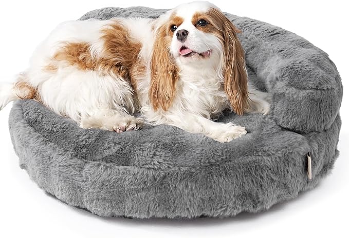 EHEYCIGA Small Dog Bed and Cat Couch - Fluffy Faux Rabbit Fur Pet Sofa with Washable Removable Cover, Waterproof and Non-Slip, 26 Inch, Grey