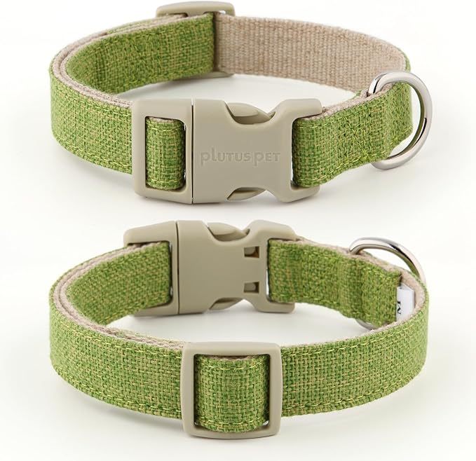 Plutus Pet Cotton Hemp Dog Collar and Leash Set, Adjustable Collar for Small, Medium, and Large Dogs, Heavy Duty and Soft on Skin, Green, M