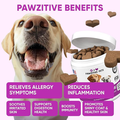 Dog Allergy Relief Chews for Itchy Skin - Seasonal and Food Allergy Chews for Shedding, Licking Paws, Hot Spot, Ears - USA Product - Omega 3 Fish Oil Skin & Coat Supplement - Anti Itch Immune Treats