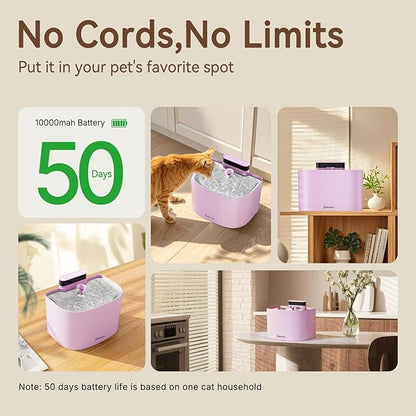 Cat Water Fountain, App Control Wireless Cat Fountain, 122oz/3.6L Pumpless Water Fountains for Cats Indoor with Stainless Steel Tray, Wi-Fi Dog and Pet Water Fountain (Pink, Fountain+2 Fliters)