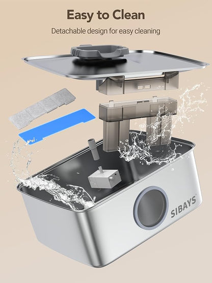 SIBAYS 4Gal/15L Dog Water Fountain, Stainless Steel Large Capacity Pet Water Fountain with Water Level LED Light, Automatic Quiet Dog Water Bowl Dispenser for Large Dogs & Multi-Pet Easy to Clean FS79