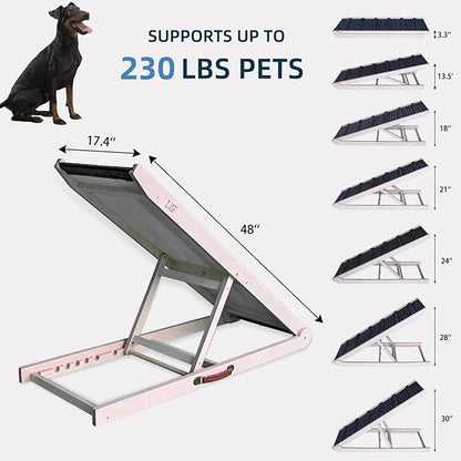 ZJSF Dog Ramp for Bed,Foldable Wooden Portable Non-Slip Dog Ramp for Couch,Small to Large Pet Ramp for Cars,Stairs with High Traction Mat,6 Adjustable Height from 13.5" to 30",Supports up to 230lbs