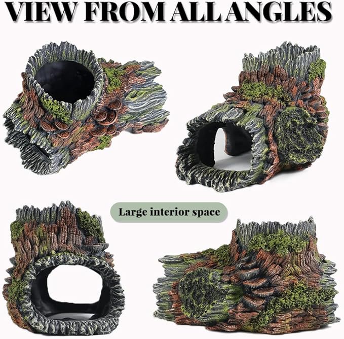 PTFJZ Aquarium Decorations Hollow Tree Trunk Fish Tank Accessories Stump Shelter for Betta Hideout Caves Driftwood for Aquarium Simulation Tree Decor with Holes