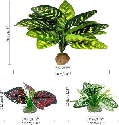 Moonorange Reptile Artificial Plants, Terrarium Plants Decorations Supplies, Aquarium Fish Tank Plant, Amphibian Habitat Hideout Tank Accessories(L Set-3pcs/B)