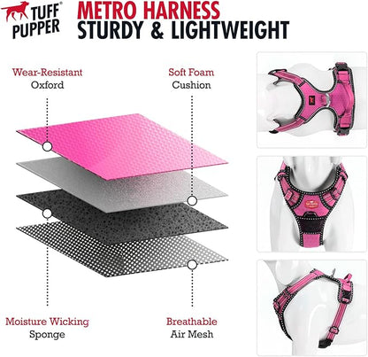 Tuff Pupper No Pull Easy Walk Dog Harness | Heavy Duty Pet Vest | Front & Back Leash Clips | Strong Safety Handle | Reflective Anti Pull Vest | Comfortable Padded Escape Proof Harness (X-Large, Pink)