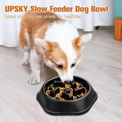 UPSKY Slow Feeder Dog Puzzle Bowl, Interactive Bloat Stop Non-Slide Lick Treat Bowl for Small Medium Dogs (Black)