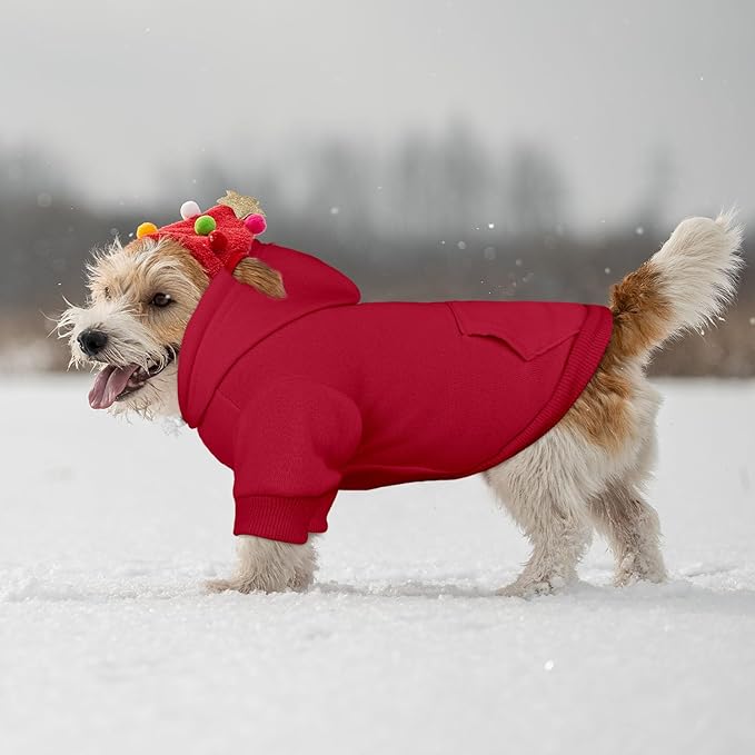 Dog Sweaters for Small Dogs Dog Hoodie Pet Sweater Solid Soft Brushed Fleece Pet Clothes Hoodie Sweatshirt with Pocket(Red-S)