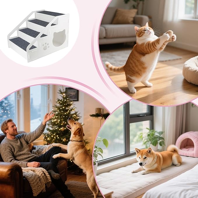 Dog Steps - 4-Step Non-Slip Pet Stairs | Puppy House Ladder, Dog Ramp, Foldable Lightweight Design for Easy Storage, Perfect for Small, Medium, and Large Dogs, as Well as Cats to Access