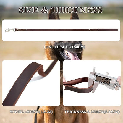 LWBMG Leather Dog Leash 6 ft, Dog Leashes for Large Dogs Heavy Duty Dog Leash Soft Handmade Leather Training Leash for Small Medium Large Dogs Walking, Training, Hiking, and Running Brown