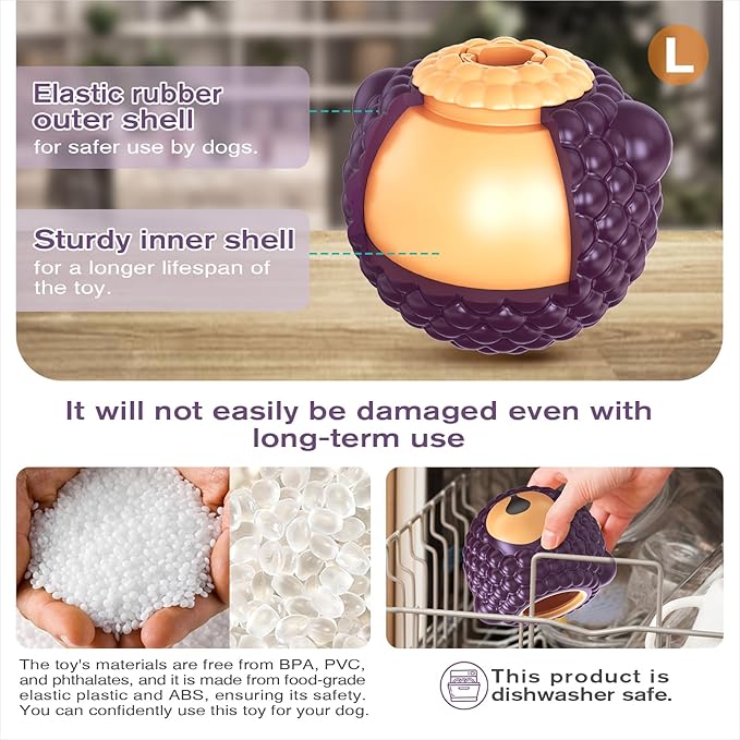 3 in 1 Large-Size Raspberry Dog Fillable Lick Treat Toy,Long-Lasting Ultimate Boredom Buster, Kibble Dispenser Food Ball & Dogs Chew Toys BPA-Free