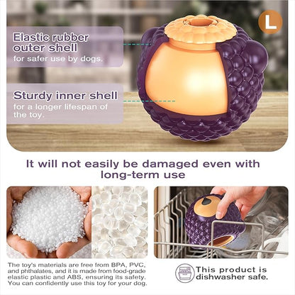 3 in 1 Large-Size Raspberry Dog Fillable Lick Treat Toy,Long-Lasting Ultimate Boredom Buster, Kibble Dispenser Food Ball & Dogs Chew Toys BPA-Free