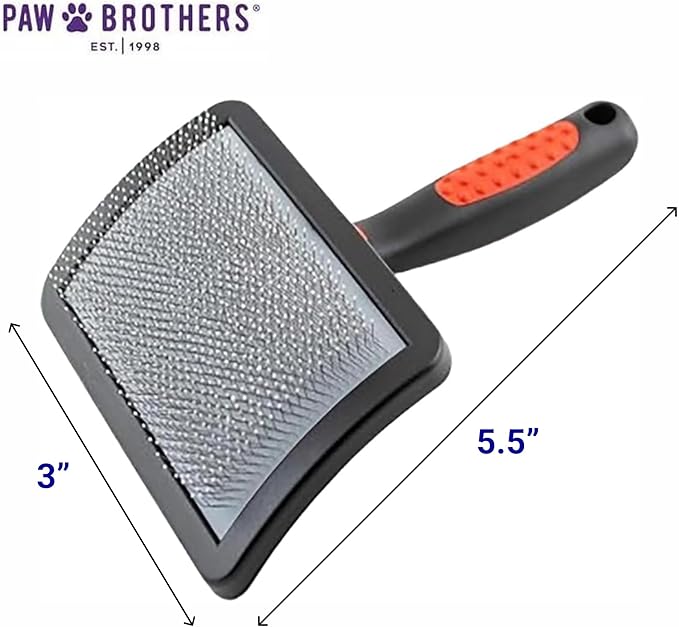 Paw Brothers Soft Pin Curved Slicker Brush for Dogs, Coated Tips, Maximum Coverage, Gentle on Skin, Size 3" x 5.5", Small