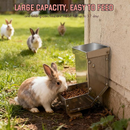 Rabbit Feeder - Small Animal Stainless Steel Gravity Feeding Trough with Lid, Outdoor Durable Cage Feeder Holds Several Days' Food (4 Inch/1.5Lbs)