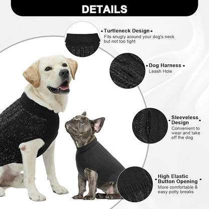 XXS Dog Sweater, Classic Cable Knit Warm Dog Sweatshirt with Reflective Yarn for Girl Boy, Halloween Fall Winter Coat Turtleneck Pullover Clothes Apparel for Small Medium Large Dogs (Black XXS)