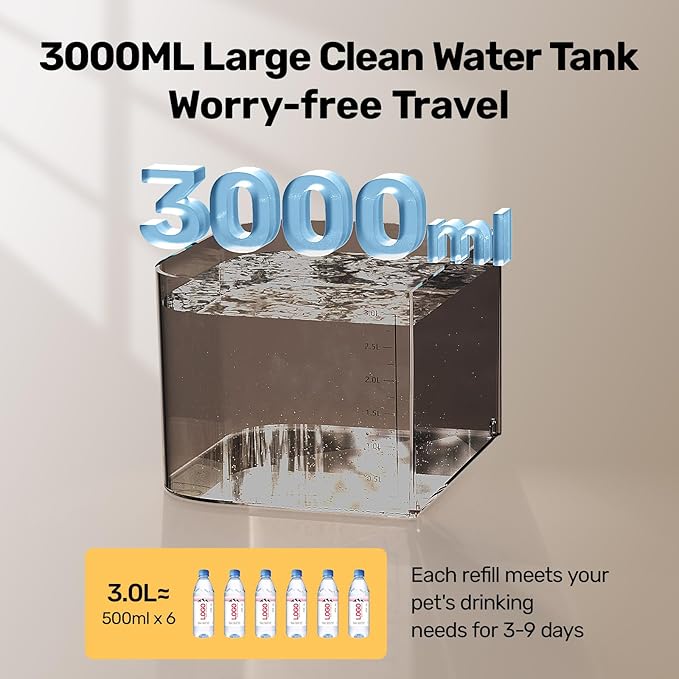 Cat Water Fountain, Wastewater Separation & No Filter Cotton, Pet Water Dispenser with 101oz/3L Large Capacity Tank, Wireless Automatic Water Fountains for Cats Indoor Cat Watering Supplies