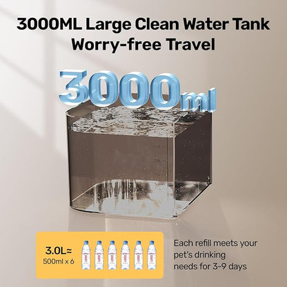 Cat Water Fountain, Wastewater Separation & No Filter Cotton, Pet Water Dispenser with 101oz/3L Large Capacity Tank, Wireless Automatic Water Fountains for Cats Indoor Cat Watering Supplies