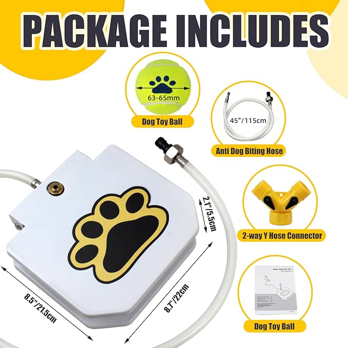 BACOENG Dog Water Fountain Step On, Outdoor Pet Sprinkler for Dogs, Paw Activated Drinking Water Toy, Upgrade Copper Valve Set, Yellow