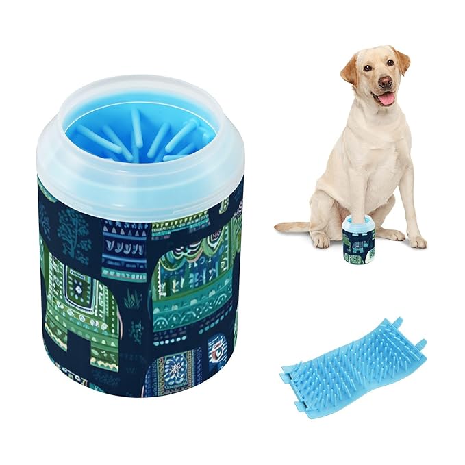 Dog Paw Cleaner Cups for Dogs Pet Foot Washer Paw Scrubber for Medium Small Dogs Cats Cleaning Cup Ethnic Geometric Elephants