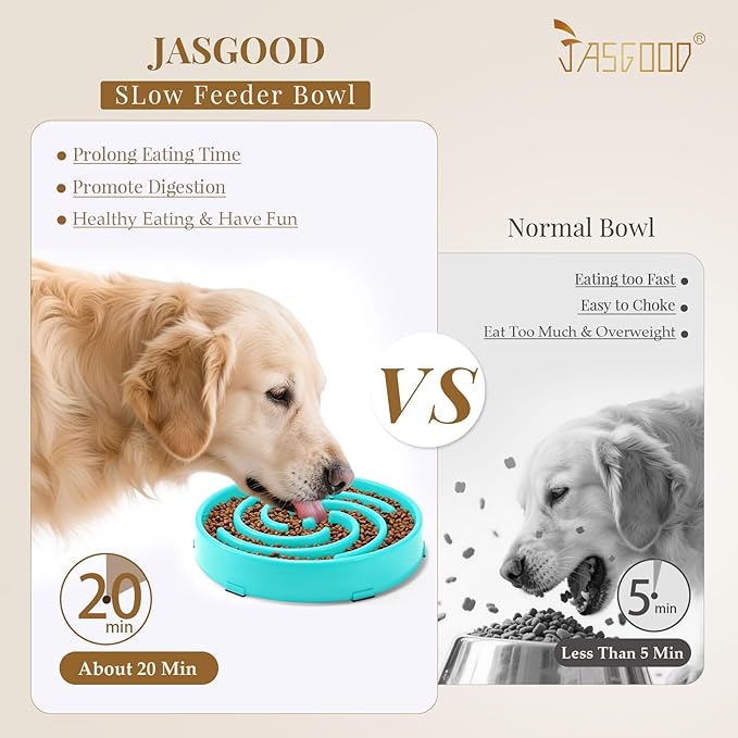 JASGOOD Slow Feeder Dogs Bowl for Large Medium Dogs,Anti-Gulping Pet Slower Food Feeding Bowls Stop Bloat,Preventing Choking