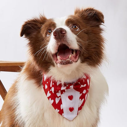 HDGDT Valentine Dog Tuxedo Bandana with Bow Tie, Adjustable Tuxedo Style Heart Pattern Pet Costume for Dogs, XS to XL