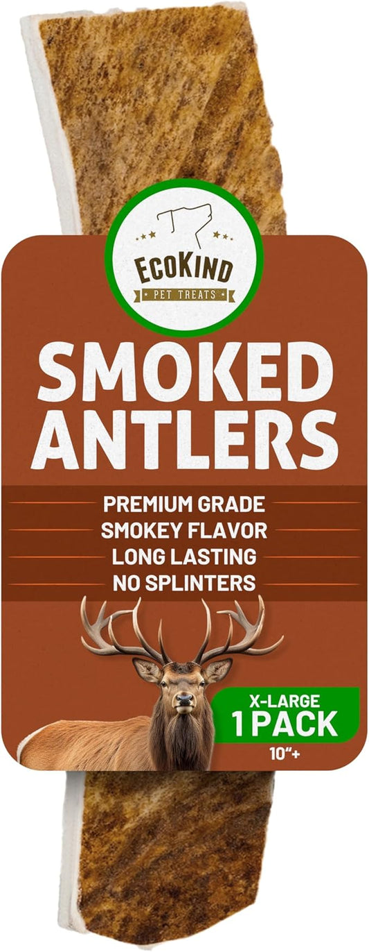 EcoKind Smoked Elk Antler Dog Chews – Natural Split Antlers, Long-Lasting Chew, Elk Antlers Treats for Extra Large Dogs Weighing 45+ lbs, Splinter-Free, Supports Dental Health – 1 X-Large Smoked Chew