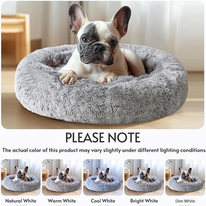 JOLLYVOGUE Small Dog & Cat Beds for Indoor Cats, Donut Cuddler Warming Soft Dog Beds with Anti-Slip Bottom, Round Calming Fluffy Plush Faux Fur Cushion Bed for Large Dogs (36", Smoke Grey)