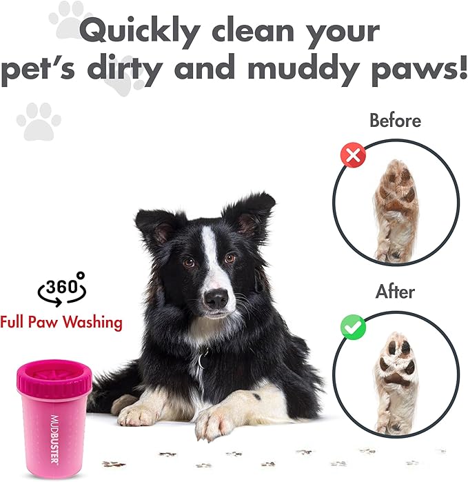 Dexas Pink Medium Dog Paw Cleaner, MudBuster - Premium Quality Pet Supplies and Dog Accessories for Dogs, Easy to Use, Mess Free, BPA Free, Patented Product