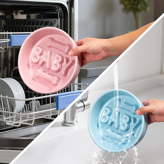 Ceramic Slow Feeder Dog Bowl, 4-Cup Anti-Slip Puzzle Feeder for Medium/Large Dogs, Indoor/Outdoor Pet Bowl for Fast Eaters - Pink