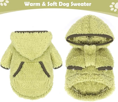 Small Dog Sweater Fleece Dog Hoodie Girl Boy Winter Warm Puppy Clothes Chihuahua Teacup Yorkie Soft Stretchy Tiny Outfits Cat Sweater Pet Clothing, Green, M