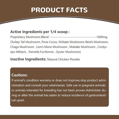 Turkey Tail Mushroom Powder for Dogs, Organic 10 Mushroom Blend for Lumps and Bumps, Dog Herbal Supplements Probiotic with 50% β-Glucan, Joint Gut Immune Skin Support-45 Day Supply