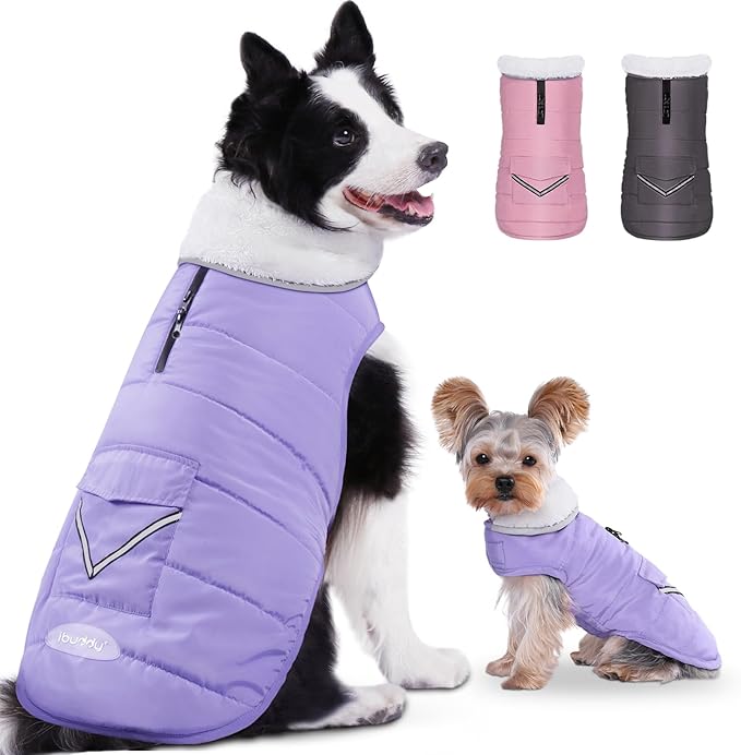 iBuddy Dog Winter Coat for 2X- Large Dogs, Easy on XXL Dog Fleece Jacket Velcro Waterproof Pet Puffer Clothes with Harness Hole Adjustable Reflective Quilted Pet Cold Weather Vest for Girl Female