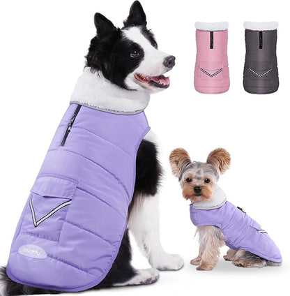 iBuddy Dog Winter Coat for 2X- Large Dogs, Easy on XXL Dog Fleece Jacket Velcro Waterproof Pet Puffer Clothes with Harness Hole Adjustable Reflective Quilted Pet Cold Weather Vest for Girl Female