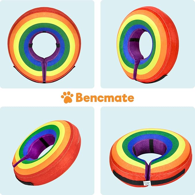 BENCMATE Inflatable Dog Cone Collar Alternative, Soft Dog Cone for Small Medium Large Dogs and Cats, Neck Recovery ECollar Donut Collar After Surgery (Medium, Rainbow)