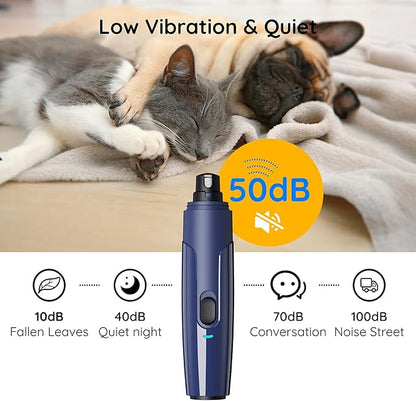 Bonve Pet Nail Grinder for Dogs - Electric Dog Nail Trimmers with 2 LED Lights Super Quiet, Coarse & Fine Wheels. Rechargeable, 2 Speeds for Small Large Dogs & Cats