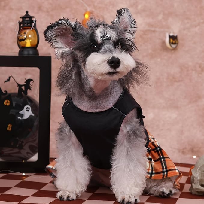 CuteBone Halloween Dog Dresses Velvet Holiday Small Dogs Clothes Onesie Pet Apparel Girl Puppy Skirt with Bow Hair Rope CVA45L-D