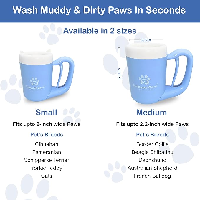 Dog Paw Washer Kit - Includes Paw Cleaner Cup, Towel, Pet Bath Brush & Moisturizing Balm - Dog Foot Washer for Muddy Paws, ideal for Small & Medium Dogs (Blue, Medium)