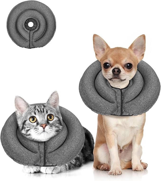 MIDOG Dog Cone Collar for Large Medium Dogs, Soft Inflatable Dog Cone Alternative After Surgery, Adjustable Protective Recovery Cone - Patented Alternative E Collar Does Not Block Vision (Gray,XS)